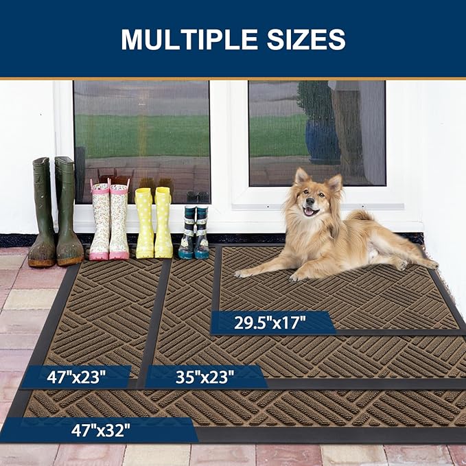 Smiry Front Door Mat Outside Entrance, Heavy Duty Outdoor Indoor Natural Rubber Doormat, Non Slip, Trap Dirt and Moisture, Easy Clean, Low Profile Patio Porch Entryway Mat, 71x23, Brown
