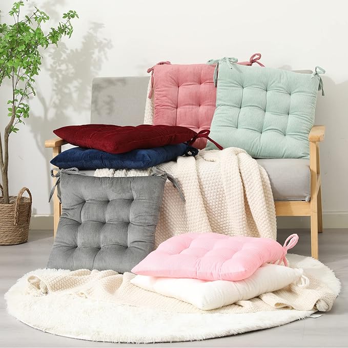 HLOVME Corduroy Chair Cushion with Ties Ultra Soft Warm Floor Cushion for Kids Reading Nook Comfortable Square Seat Cushion for Adult 15.7”x15.7”, Cosmos