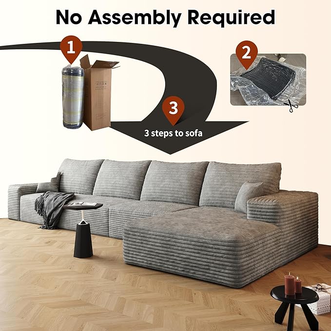 AUGOP 136" Sectional Couches for Living Room Modern Modular Sofa with L-Shape Couchs Upholstered Boneless Couch Deep Seat Sectional Couch with Chaise (Grey, Right Facing Chaise+3Seaters)