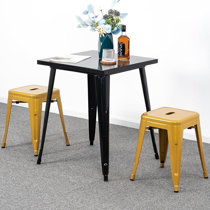 Brage Living 18 Inch Industrial Metal Stools Set of 2, Stackable Classroom Stools, Backless Metal Dining Chairs for Indoor Outdoor, Kitchen Short (Mustard Yellow)