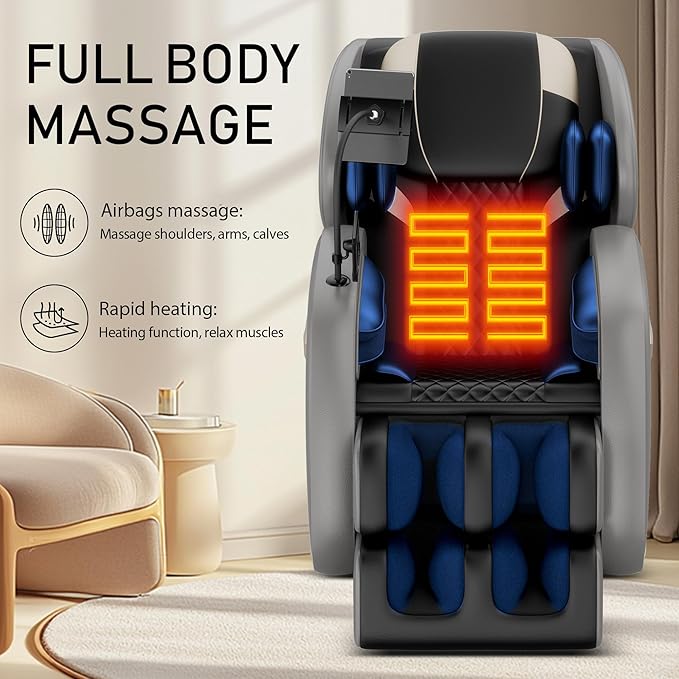 2026 Massage Chair for Full Body 4D Zero Gravity, with Heat Therapy, SL-Track Shiatsu Foot Rollers, Yoga Stretch, Heating Function, for Home Office Use,Black (Gray)