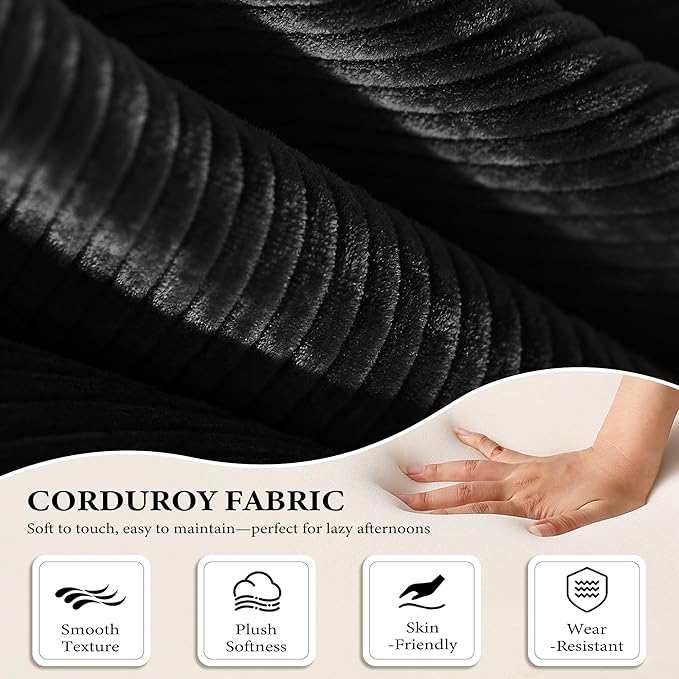 AUGOP Boneless Couch Folding Couches for Living Room Sofa, Futon Sofa Bed with Sleeper Sofa, Futon Couch with Fixed-Shape Oversized Corduroy Upholstered (Black, 81 Inches)