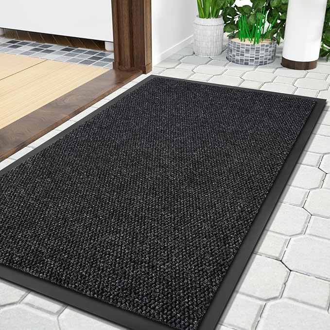 Yimobra Doormat Outdoor Indoor Entrance 36 x 17, All-Season All-Weather Front Door Mat, 100% Waterproof Welcome Matt for Floor Garage Outside Entry, Stain and Fade Resistant,Black Grey