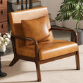 ELUCHANG Mid-Century Modern Chair,Upholstered Accent Chair Reading Arm Chair with Cushion & Lumbar Pillow & Solid Wood Frame for Lounge, Living Room, Bedroom, Office, Brown-PU Leather