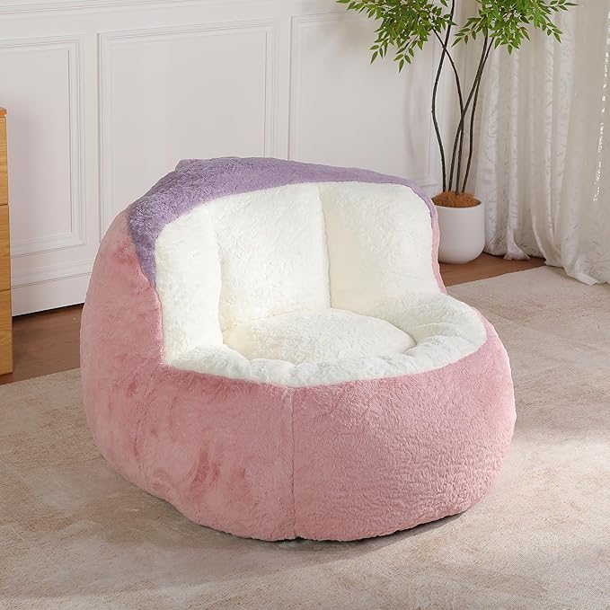 KEIKI Oversized Bean Bag Chairs, Bean Bag Couch for Adults and Kids, Large Reading Chair, Multicolor Faux Fur Floor Sofa for Reading, Playing or Relaxing