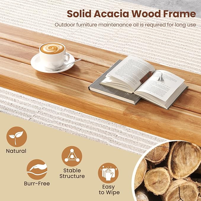 RELAX4LIFE 63’’ Outdoor Bench Acacia Wood - 3-Person Backless Patio Benches with Heavy Duty Metal Frame, Wooden Picnic Dining Garden Bench for Outside Backyard Park Porch, 800 LBS Weight Capacity (1)