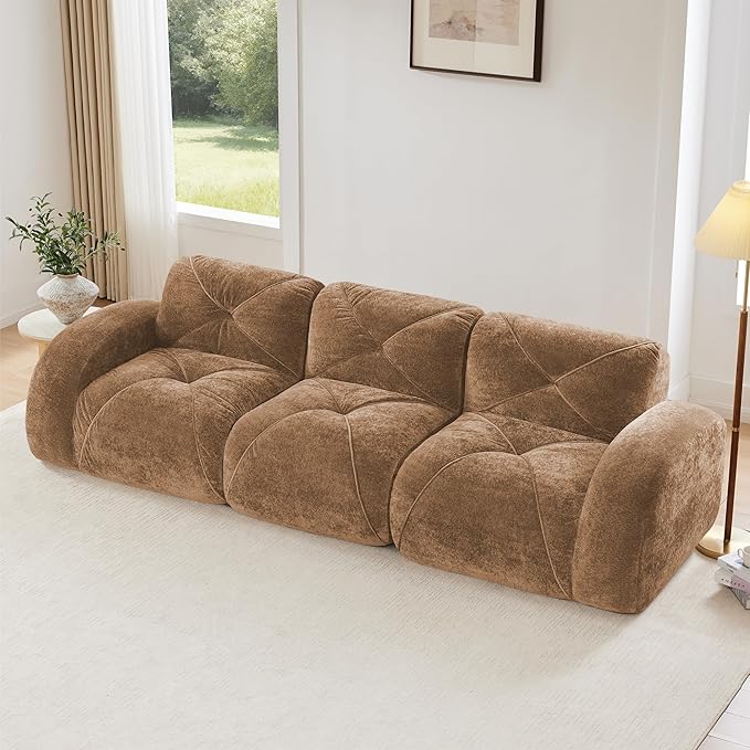 Modular Sectional Sofa with Free Combination,Boneless Floor Couch for Living Room & Lounge,Velvet 3-Seater Sectional Couch with Comfortable Deep Seat,No Assembly Needed