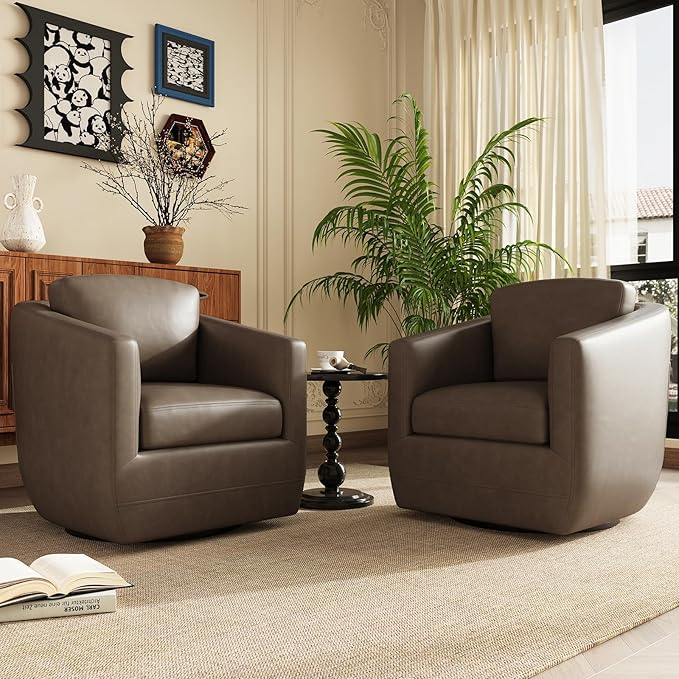 MALOL 360° Comfy Swivel Accent Armchair with Pillow - Fully Assembled Living Room Single Sofa No-Sag Foam & Sturdy Metal Base, Swivel Accent Chair for Bedroom Living Room, Office, Grey