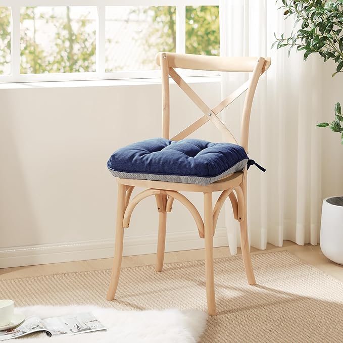 Love's cabin Memory Foam Chair Cushions Set of 4, Outdoor/Indoor Chair Pads for Dining Chairs 4 Pack, Seat Cushions for Kitchen, Dining Room, Office, Patio Chairs, 19"x19"x3.5" Navy