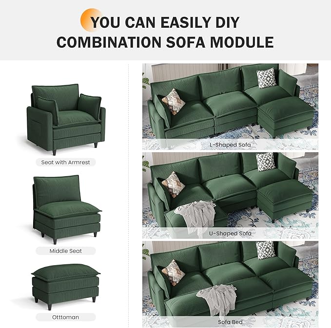 Apicizon Modular Sectional Sofa Single Seat, Green