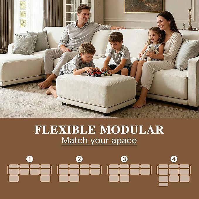 CAPCAPA 146" Modular Sectional Couches for Living Room, U-Shaped Modern Sofa with Ottomans, 6-Piece Chenille Sofa Set for Home Furniture, Beige
