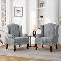 DREAMSIDEA Accent Chair, High Back Upholstered Armchair with High Resilience Sponge & Wood Legs, Mid-Century Modern Comfy Single Sofa Reading Chairs for Living Room, Bedroom (Stripe Grey, Set of 2)