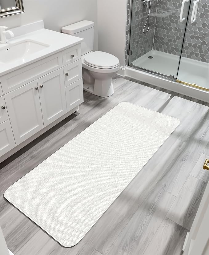 Bosap Bath Mat,Ultra Thin Bathroom Runner Rugs,Large Bath Mats for Bathroom,Quick Dry,Non-Slip,Machine Washable,Low Pile,Bath Rug,Shower Outside,Sink,Home Decor Accessories.Cream,3'x5'(36x60inch)