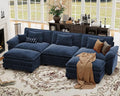CDCASA 120" Oversized Modular Sectional Sofa, Comfy U-Shaped Cloud Couch w/ 2 Movable Ottoman, 5-Seater Chenille Deep Seat Modern Sofa Couch for Living Room, DIY Combination, Blue