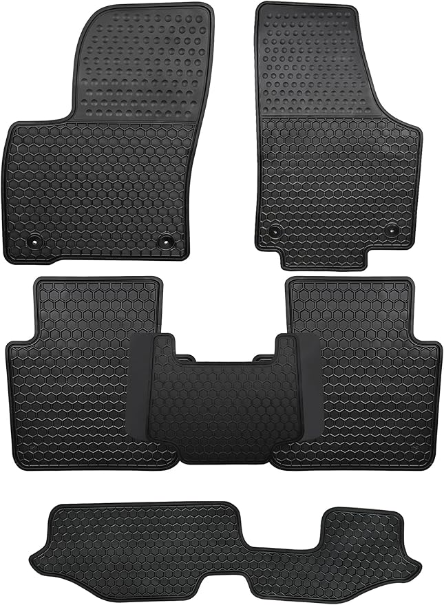 Car Floor Mats Custom Fit for Volkswagen VW Atlas 2018-2025 (7 Seat Bench Seating) Black Rubber All Weather Protection Auto Floor Liners Heavy Duty Odorless