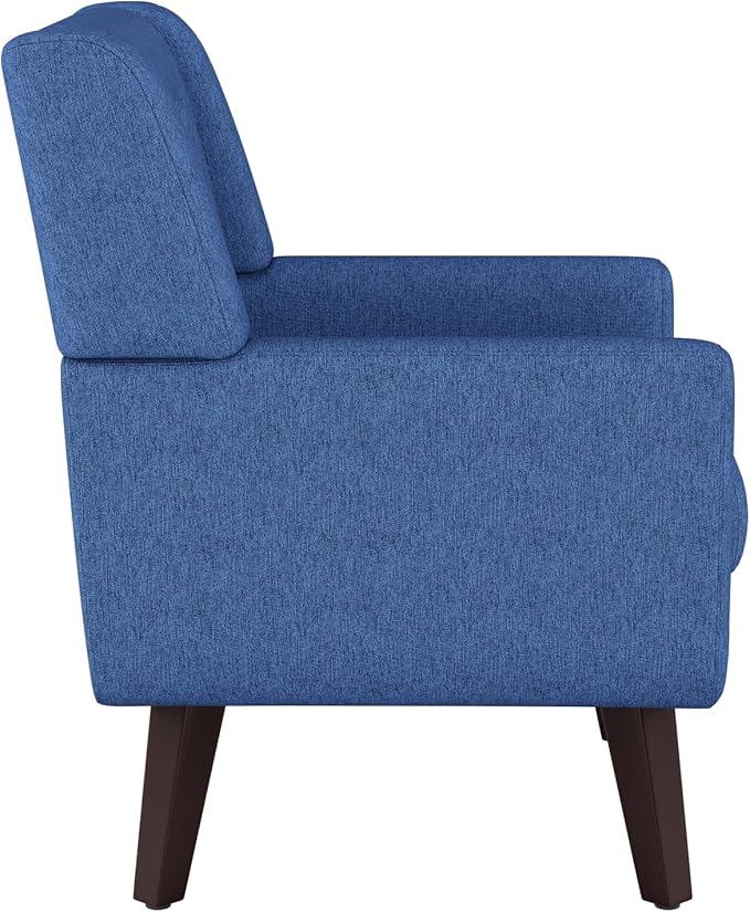 Accent Chairs Set of 2, Mid-Century Modern Upholstered Living Room Armchair, Comfy Linen Fabric Single Reading Arm Chair with Tufted Back and Wood Legs for Bedroom, Club (2, Navy)