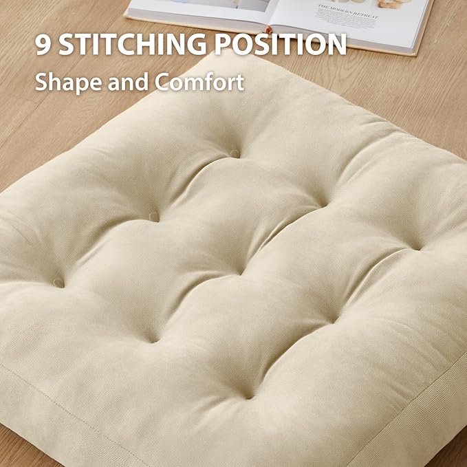 SM-XLHN Meditation Floor Pillow Set of 1, Square Large Pillows Seating for Adults, Meditation Cushion Pillow,Tufted Corduroy Cushion for Tatami Living Room or Yoga, Beige, 22x22 Inch