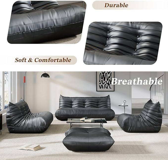 Comfy Lazy Floor Sofa Couch,Soft Armless Chair,Corner Faux Leather Lounge Chair,Corner Relax Sofa Couch for Living Room Bedroom,Salon Office,Adults(Corner+3P+Ottoman)
