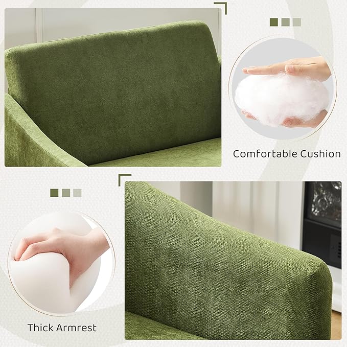 Bezseller Oversized Accent Chairs Set of 2, 33.5'' Wide Seat Comfy Armchair with 2 Pillows, Upholstered Big Reading Chair, Modern Single Sofa Chair for Living Room Bedroom Apartment Office, Green