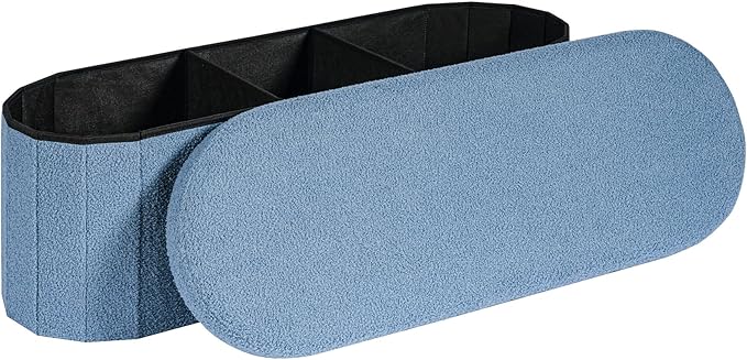 43.3 Inches Collapsible Ottoman with Storage, Bench with Storage Ottoman for Living Room, Bedroom & Entryway-Blue