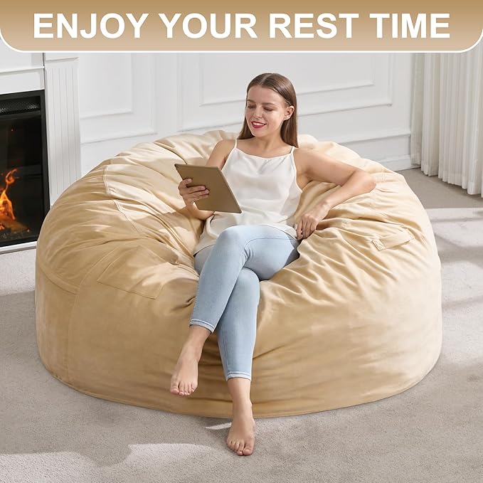 Hobestluk 4FT Bean Bag Chair Giant Bean Bag Chairs for Adults Large Bean Chairs with Removable Cover, Beanbag Chair with Filler, Adult Bean Bag Chairs for Living Room, Bedroom