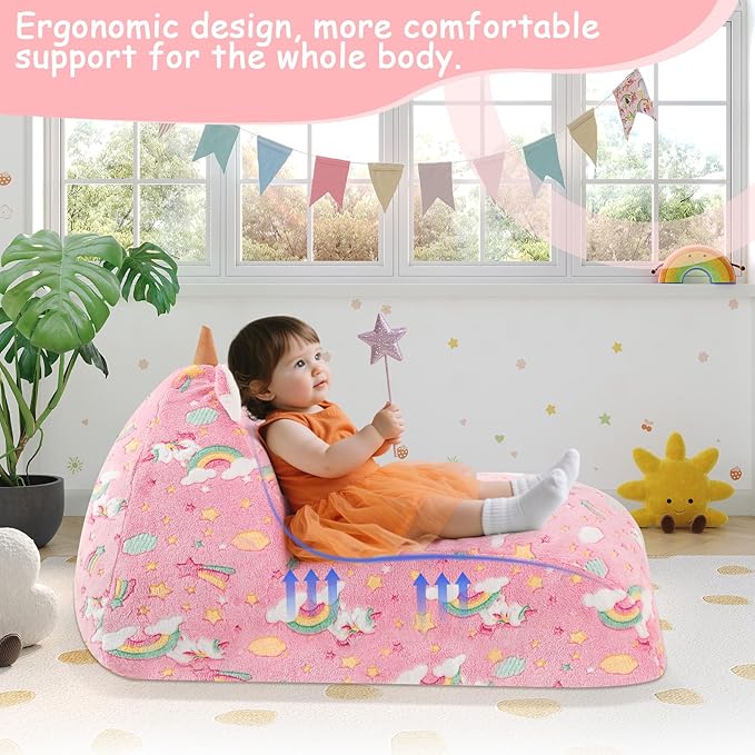 COMAX Bean Bag Chairs for Kids, Kid Beanbag Chair with Filler, Toddler Lounge Bean Chair, Children Lazy Floor Lounger for Girls Boys, Colorful Unicorn