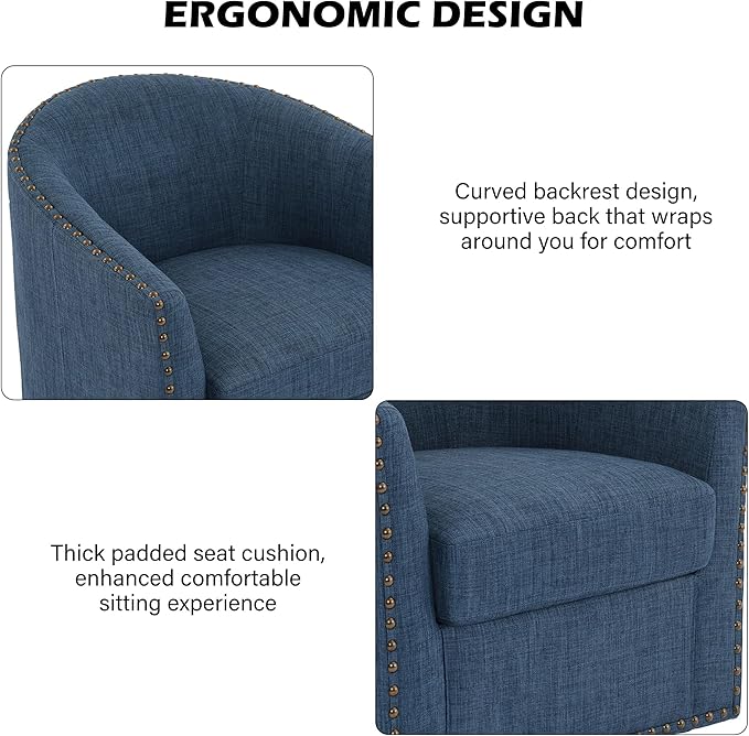 DREAMSIDEA Swivel Barrel Accent Chair, Modern Round Small Reading Armchair for Living Room Bedroom (Blue, Set of 2)