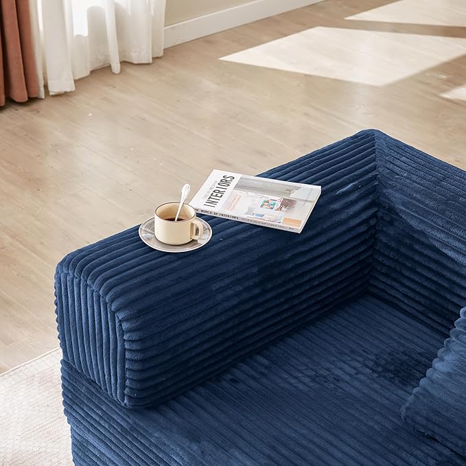 Chorlenimi Boneless Couch Futon Sofa Bed Sectional Couches for Living Room,Cloud Couch with Sleeper Sofa,Sofas for Living Room Oversized Corduroy Upholstered (Blue, 81 Inches (with Iron Frame))