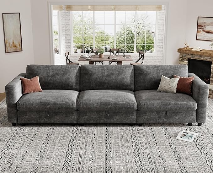 KKL Modular 113" Sectional Sofa - 3 Seater Couches for Living Room, Sofa Couch with Adjustable Backrest, Modular Couch with Comfy Cushion, Chenille, Grey