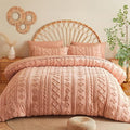 MR&HM California King Comforter Set Coral Pink, 7 Pieces Tufted Boho Beddding Sets, Farmhouse Style Bed in a Bag with 1 Comforter, 2 Pillow Shams, 2 Pillowcases, 1 Flat Sheet, 1 Fitted Sheet