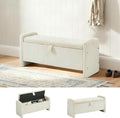 44" Storage Ottoman Bench, Upholstered End of Bed Storage Benches, Rectangle Ottoman with Storage for Bedroom, Entryway, Corduroy Beige