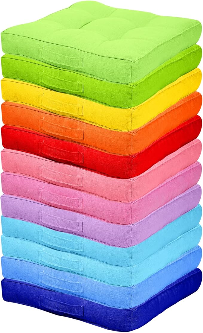 Gerrii 12 Pieces Classroom Floor Cushions with Handles Flexible Floor Seating Cushions Pillows School Chairs in Home School Classroom Kindergarten Daycare Nursery(Rainbow Color,Square)