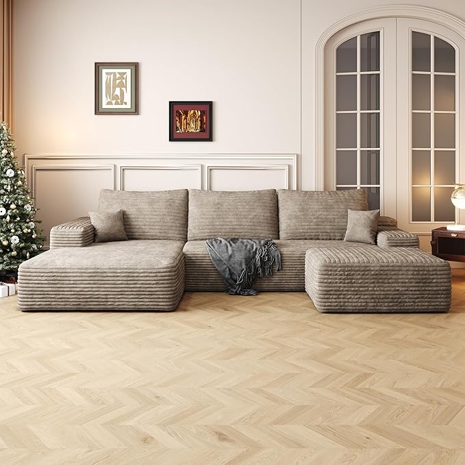 AUGOP 108" Sectional Couches for Living Room Modern Modular Sofa with L-Shape Couchs Upholstered Boneless Couch Deep Seat Sectional Couch with Chaise (Camel, Left Facing Chaise+2Seaters+1Ottoman)