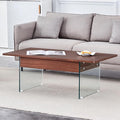HanStrong 43.3" Lift-Top Coffee Table with Storage,Marble & Tempered Glass Space-Saving for Living Room,Office,Dark Brown