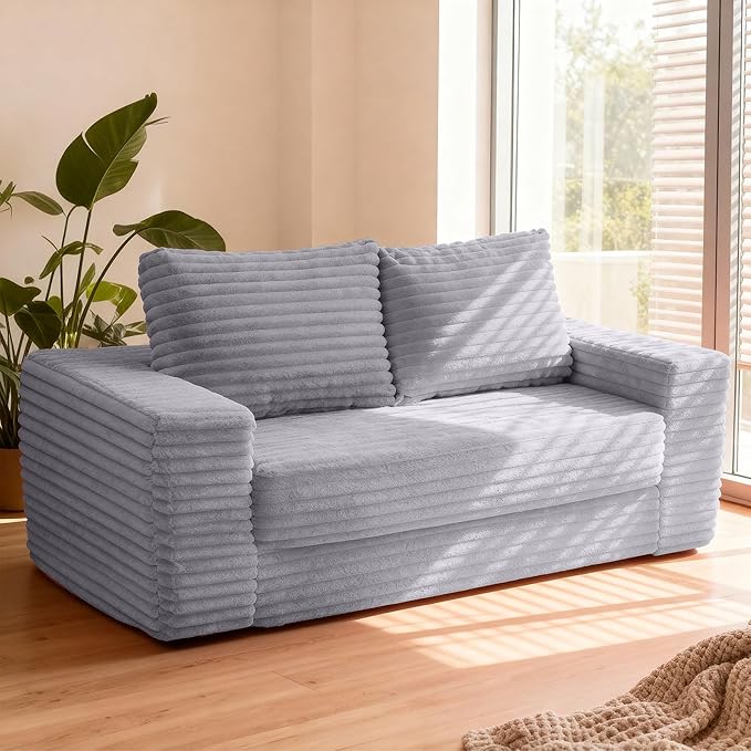 HABUTWAY Convertible Folding Sofa Bed Couch,3 in 1 Pull Out Couch Bed,Loveseat Sleeper Sofa Bed,Boneless Couches with Pillows for Living Room Bedroom, Light Grey