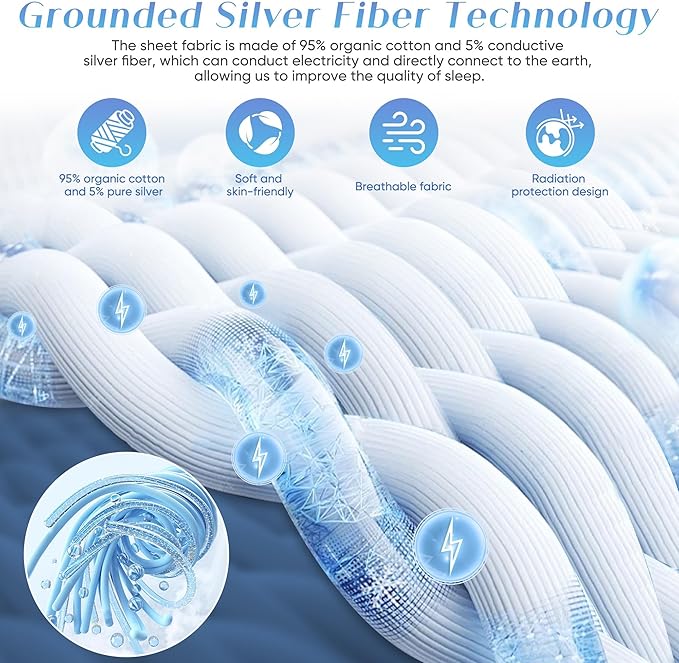 Grounding Sheets King Size, Grounding Sheets Full XL Size, 95% Organic Cotton + 5% Pure Silver Fiber, Grounded Sheet Earth Connected Bedding (Full XL - 54"x 80"x 13" Gray)
