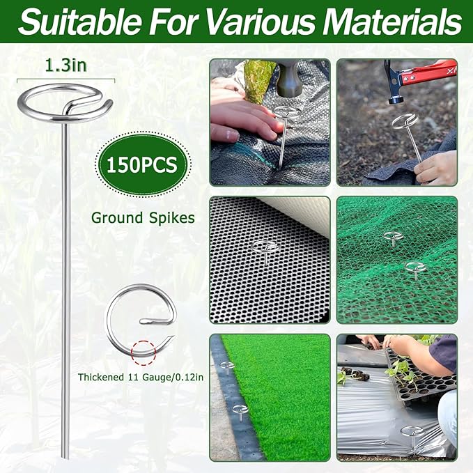 150PCS Landscape Fabric Staples Stakes Pins 6 Inch,Circle Top Garden Staples Weed Barrier Stakes for Securing Garden Fabric Ground Sheets and Fleece,More Holding Power Than U-Shape Landscape Pins