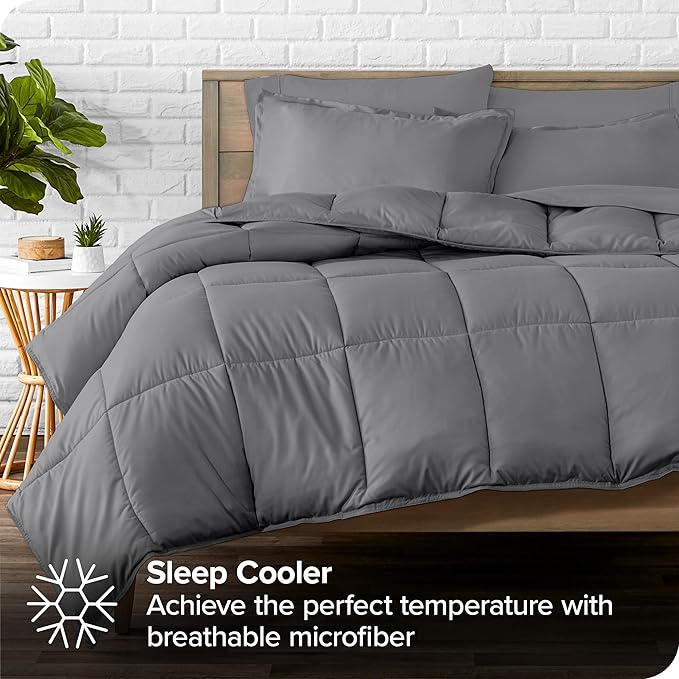 Bare Home Bed-in-A-Bag 7 Piece Comforter & Sheet Set - Queen - Goose Down Alternative - Ultra-Soft 1800 Premium - Bedding Set (Queen, Grey/Grey)