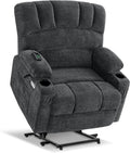 MCombo Small Power Lift Recliner Chair for Elderly, Petite Power Lift Chair with Heat and Massage for Seniors, Cup Holders, USB & Type C Ports, Fabric R7093 (Dark Grey, Small-Wide)