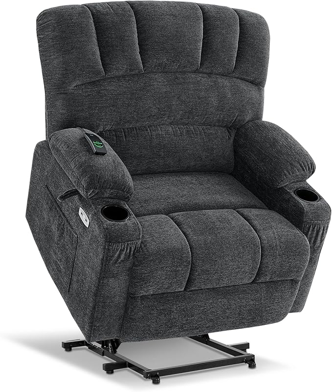 MCombo Small Power Lift Recliner Chair for Elderly, Petite Power Lift Chair with Heat and Massage for Seniors, Cup Holders, USB & Type C Ports, Fabric R7093 (Dark Grey, Small-Wide)