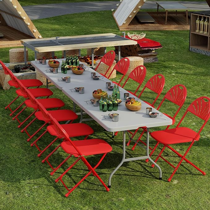 Folding Chairs 10 Pack, Heavy-Duty Plastic Foldable Chairs with Sturdy Metal Frame, 350 lbs Capacity, Fashion Stackable Portable for Weddings, Parties, Office, Indoor, Outdoor Events, Red