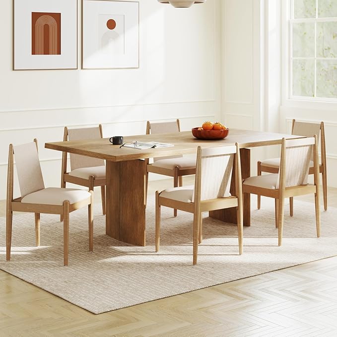DUOMAY Upholstered Linen Beige Dining Chairs Set of 2, Wooden Armless Kitchen Chairs with Natural Legs and Sturdy Frame for Dining Room, Restaurant, Living Room