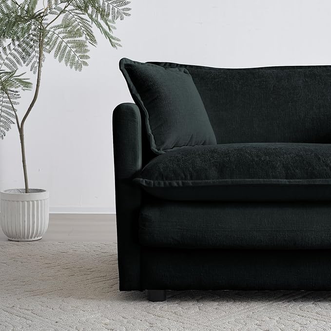 Aoowow Single Deep Seat Sofa Comfy Chenille Couch,Modern Upholstered Accent Armchair with Pillow for Living Room Bedroom Apartment(Black)