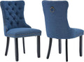 YeahFurn Blue Mid Century Modern Dining Chairs Set of 2, Linen Upholstered Kitchen & Dining Room Chairs with Nailhead Trim & Solid Wood Legs, Elegant Sillas De Comedor (Blue, 2 Pcs)
