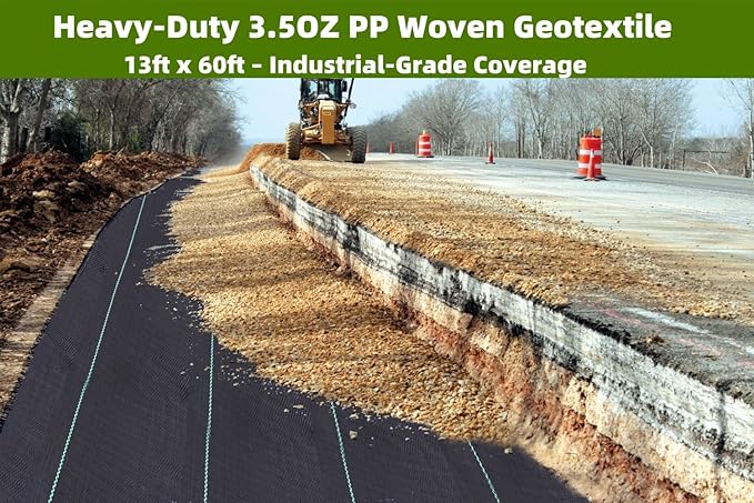 EXTRAEASY Driveway & Landscape Fabric 13ftx60ft Black Plastic, Heavy Duty Geotextile Ground Cover Under Gravel for Driveway Underlayment, Weed Control Garden Barrier Cloth