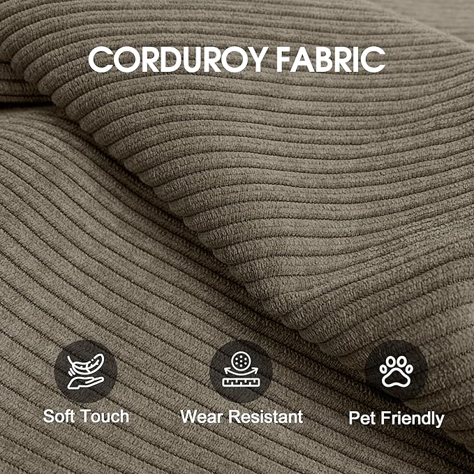 79" Convertible Sofa Bed, Corduroy Folding Pull Out Couch with Pillows, No Assembly Modern Boneless Couch Compression Sofa in Box, Floor Sofa with Support Rods for Living Room,Camel