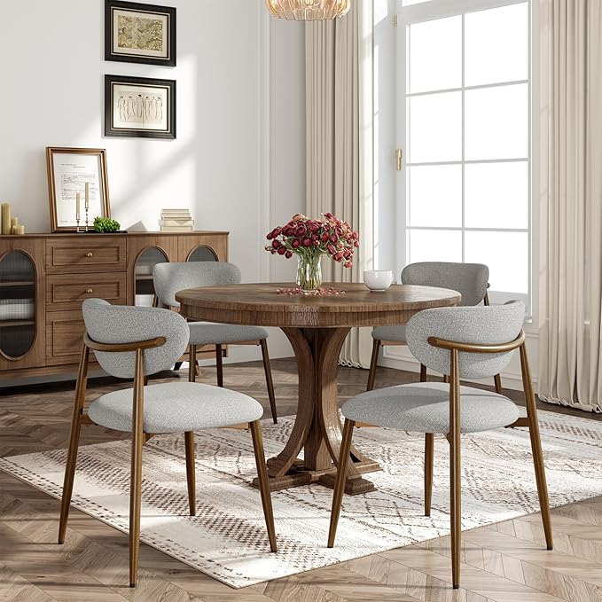 Dining Chairs Set of 2, Curved Back Kitchen Room Chairs with Metal Legs and Anti Slip Pads, Upholstered Dining Chair for Home and Restaurant, Light Grey