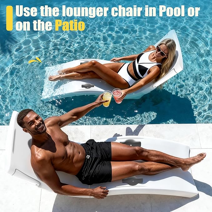 MARKETTY Pool Lounger, Fade-Resistant, Waterproof, Anti-Floating Patio Furniture, Pool Lounge Chair for Sun Shelf, Use in Pools with Shelves Up to 9-Inches Deep or Outside Pool Deck, White