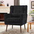 QKFF Modern Accent Chair, Upholstered Armchair with Pillow, Fabric Single Sofa Chair with Lounge Seat Solid Wood Legs Accent Chair for Living Room Bedroom Small Spaces(Black)