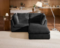 Oversized Modular Sofa, Extra Deep Cloud Corduroy Sectional Couch with Ottoman Chaise, Fluffy Chenille Loveseat L Sofa for Living Room, Villa (Loveseat+Ottoman, Corduroy Black)